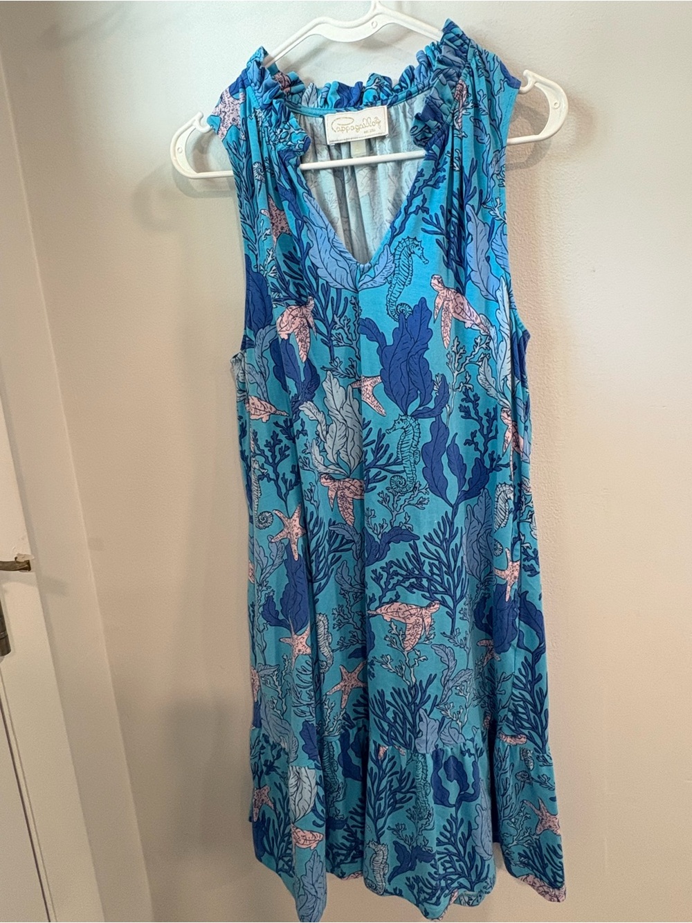 Pappagallo Aqua & Navy Sea Life Print Sleeveless Mini Dress